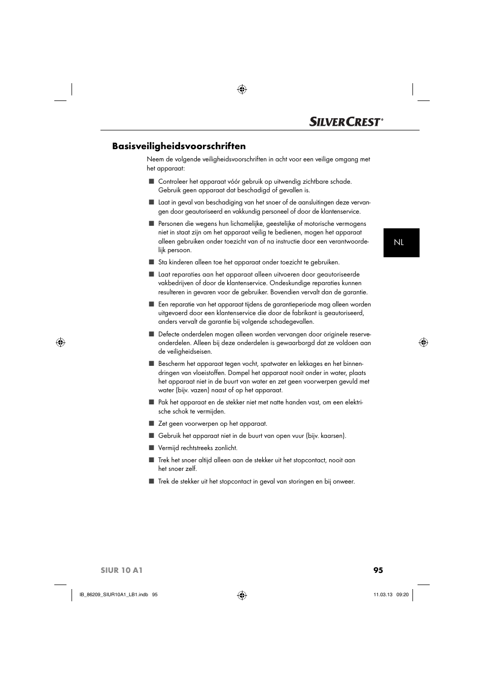 Basisveiligheidsvoorschriften | Silvercrest SIUR 10 A1 User Manual | Page 98 / 154