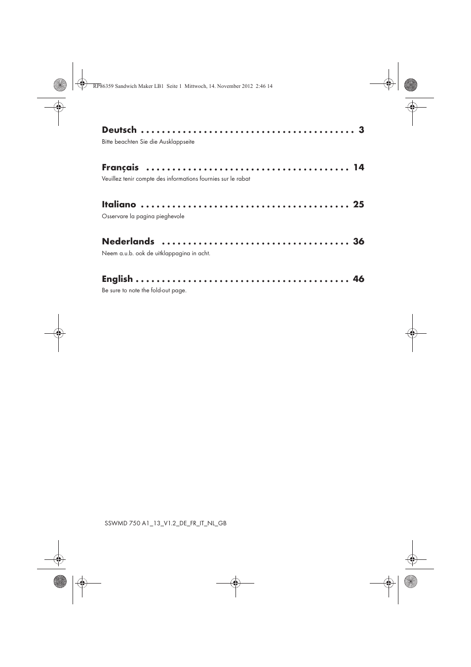 Deutsch, Français, Italiano | Nederlands, English | Silvercrest SSWMD 750 A1 User Manual | Page 2 / 58