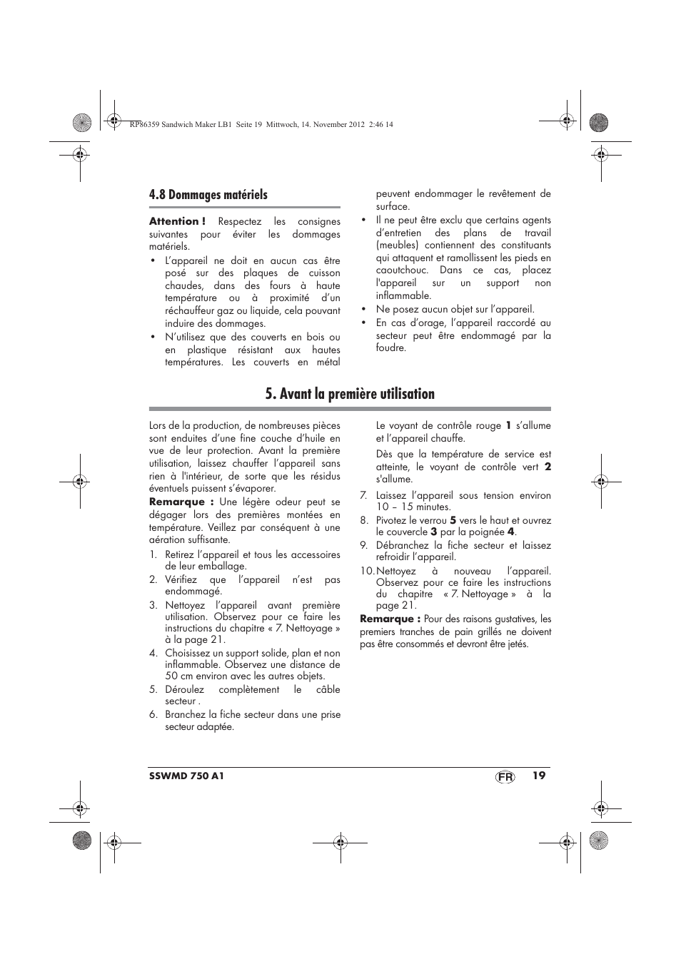 Avant la première utilisation, 8 dommages matériels | Silvercrest SSWMD 750 A1 User Manual | Page 21 / 58