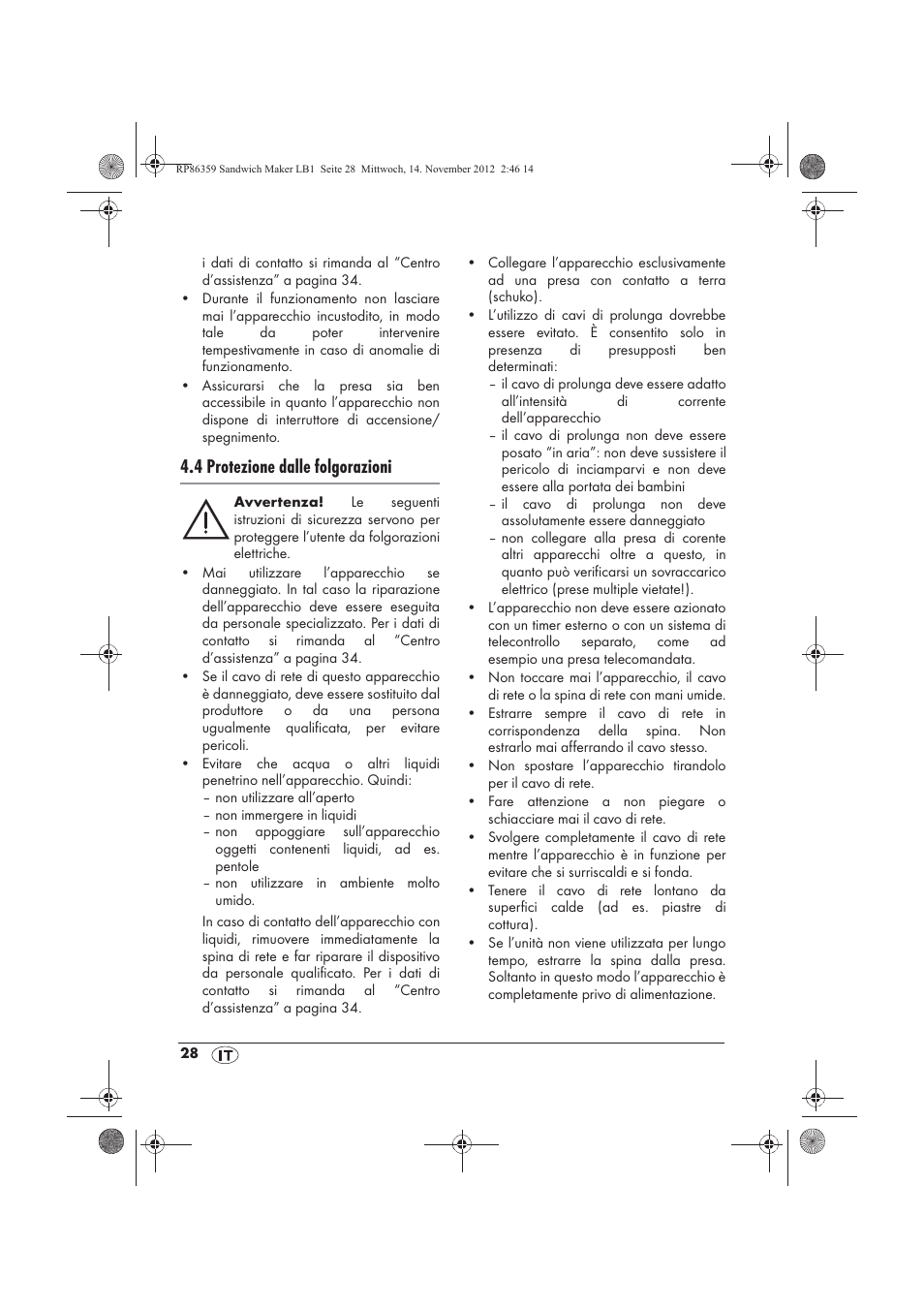 4 protezione dalle folgorazioni | Silvercrest SSWMD 750 A1 User Manual | Page 30 / 58