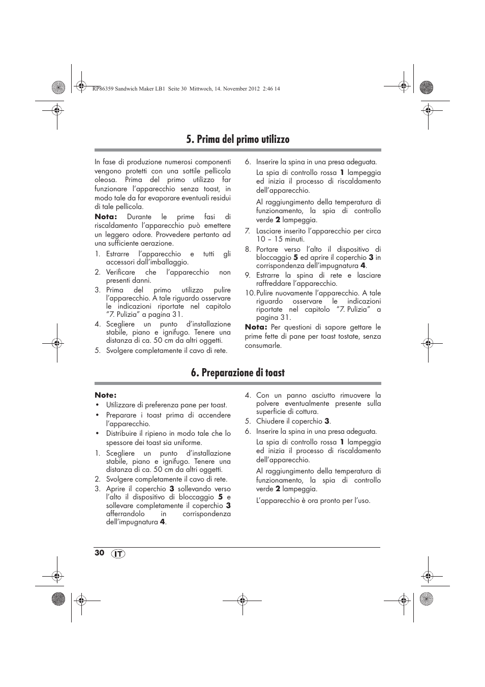 Prima del primo utilizzo, Preparazione di toast | Silvercrest SSWMD 750 A1 User Manual | Page 32 / 58