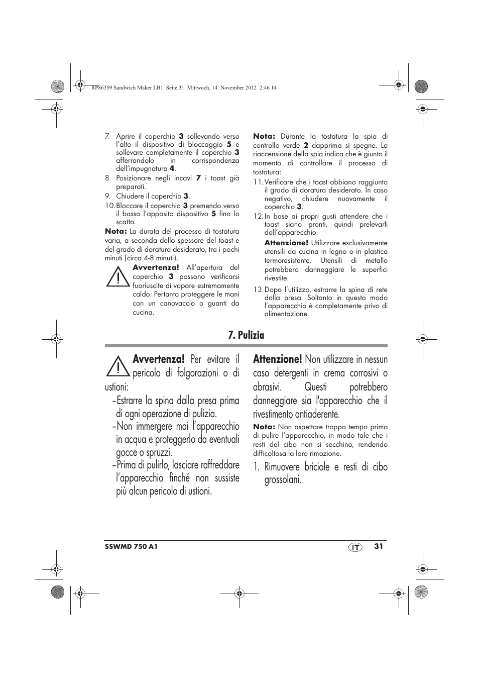 Rimuovere briciole e resti di cibo grossolani, Pulizia | Silvercrest SSWMD 750 A1 User Manual | Page 33 / 58