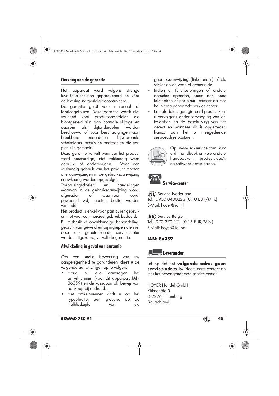 Omvang van de garantie, Afwikkeling in geval van garantie, Service-center | Leverancier | Silvercrest SSWMD 750 A1 User Manual | Page 47 / 58