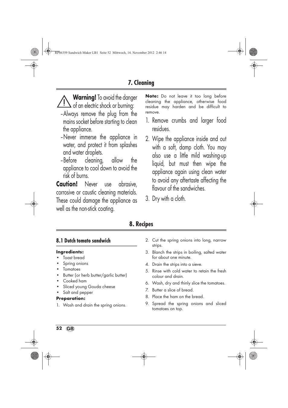Cleaning, Recipes | Silvercrest SSWMD 750 A1 User Manual | Page 54 / 58
