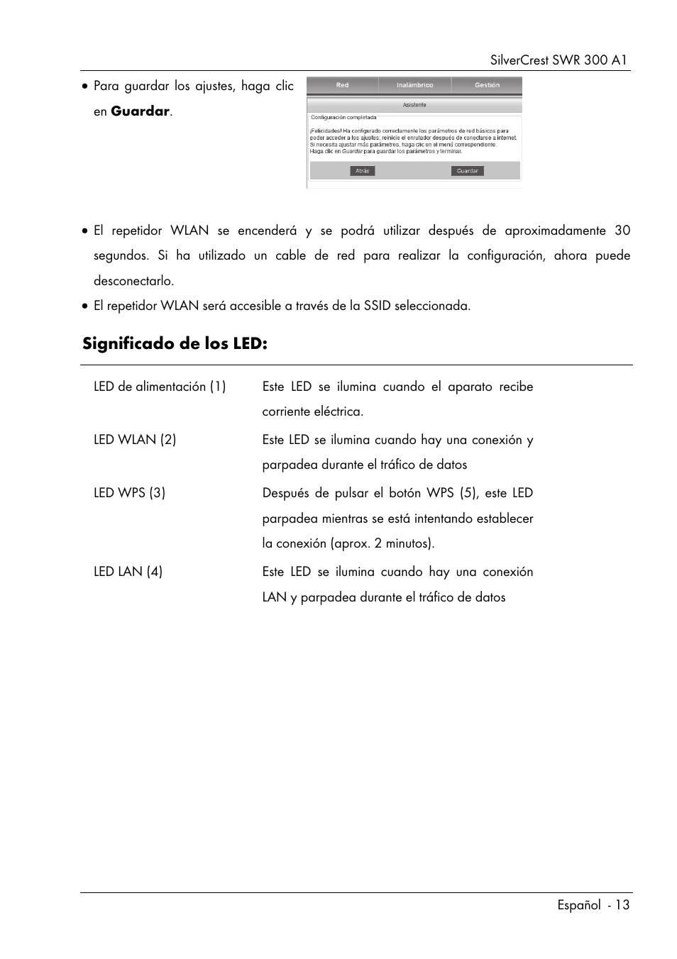 Significado de los led | Silvercrest SWR 300 A1 User Manual | Page 15 / 112