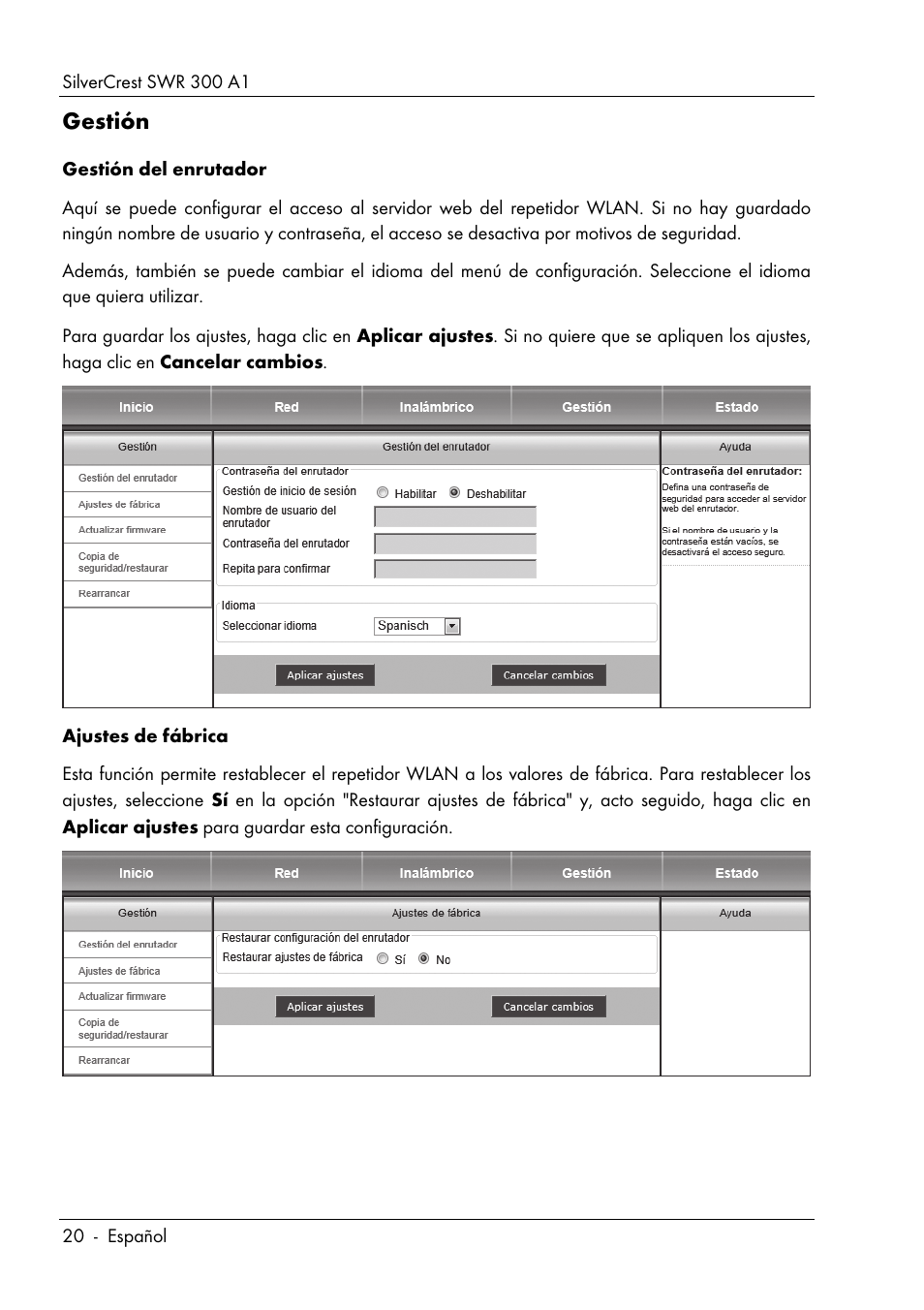 Gestión | Silvercrest SWR 300 A1 User Manual | Page 22 / 112