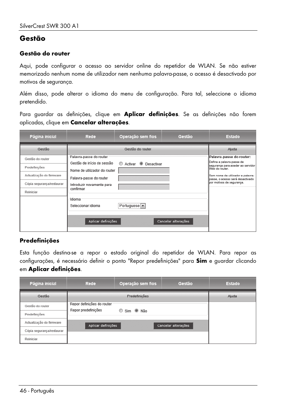 Gestão | Silvercrest SWR 300 A1 User Manual | Page 48 / 112