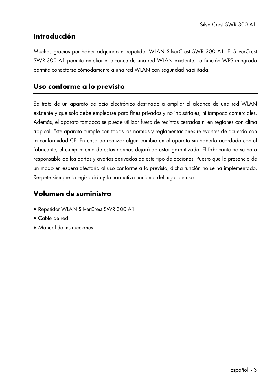 Introducción, Uso conforme a lo previsto, Volumen de suministro | Silvercrest SWR 300 A1 User Manual | Page 5 / 112