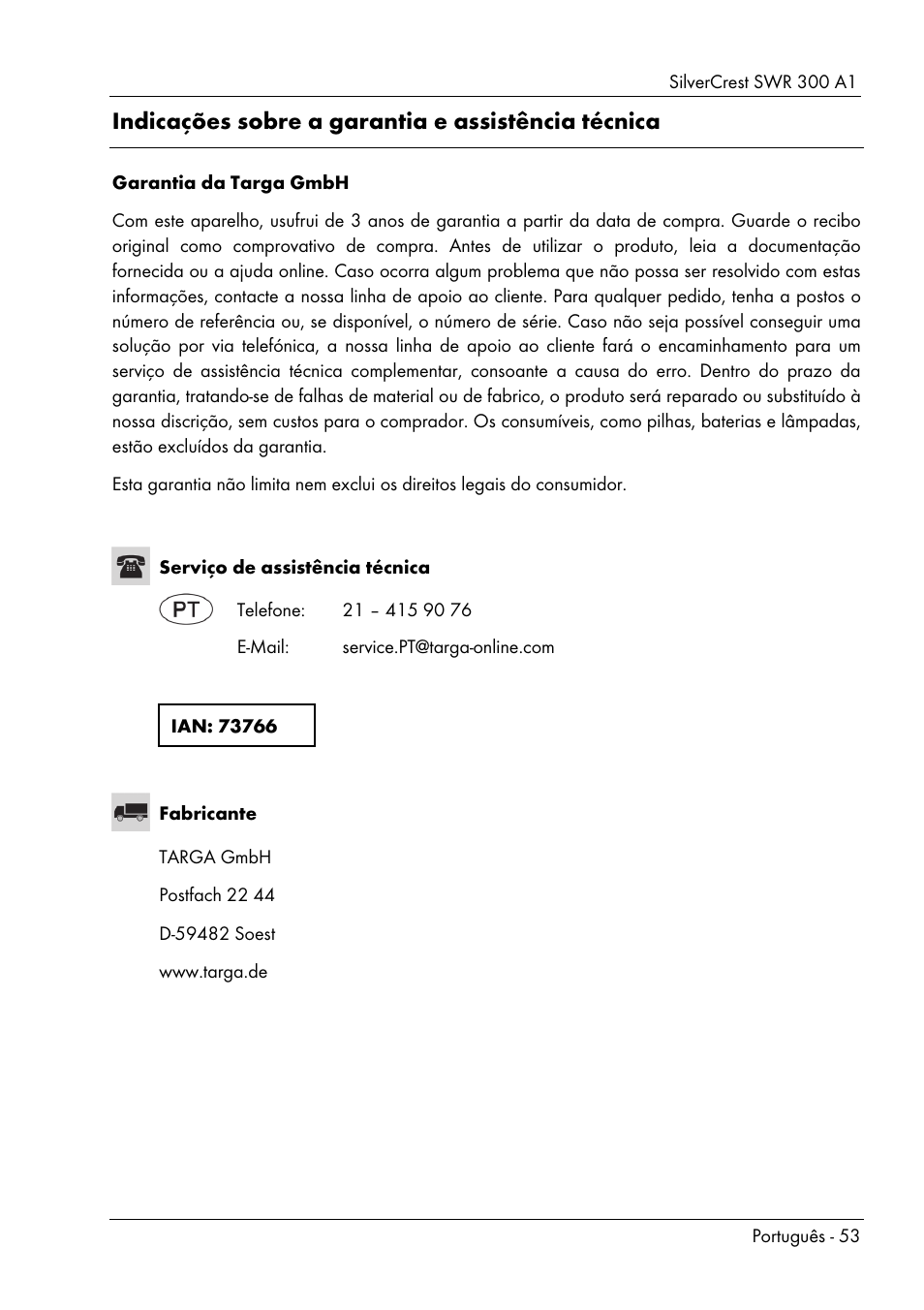 Indicações sobre a garantia e assistência técnica | Silvercrest SWR 300 A1 User Manual | Page 55 / 112