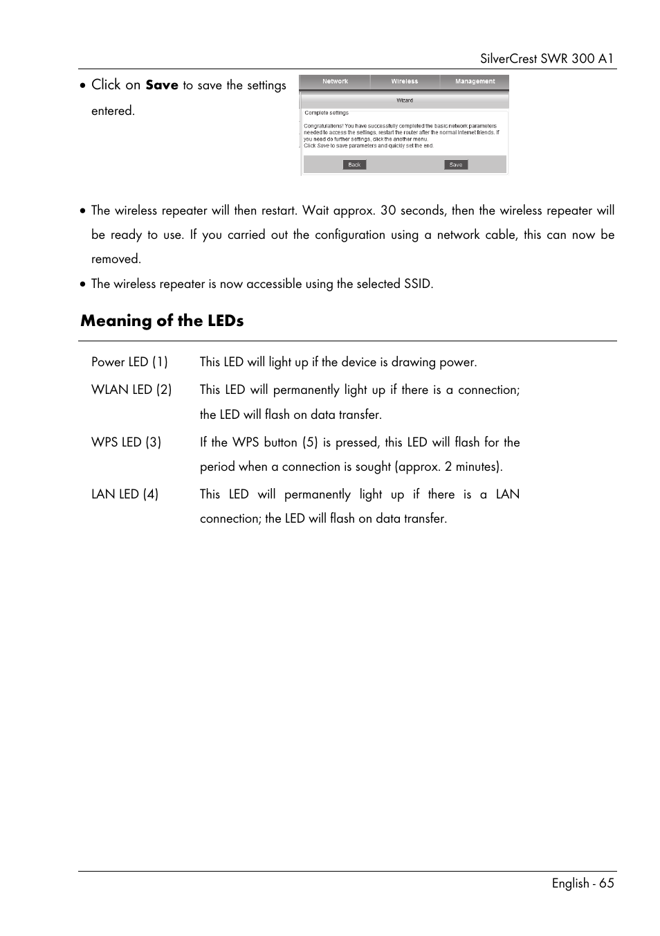 Meaning of the leds | Silvercrest SWR 300 A1 User Manual | Page 67 / 112