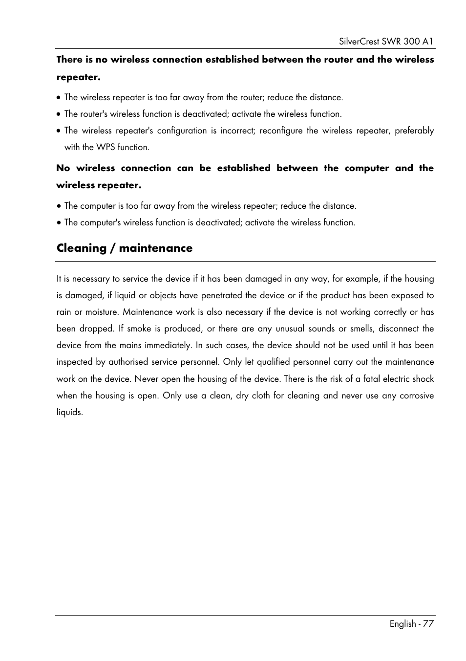 Cleaning / maintenance | Silvercrest SWR 300 A1 User Manual | Page 79 / 112