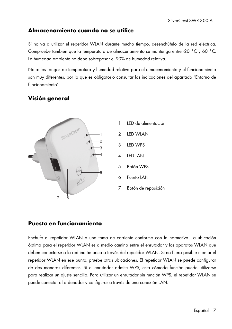 Almacenamiento cuando no se utilice, Visión general, Puesta en funcionamiento | Silvercrest SWR 300 A1 User Manual | Page 9 / 112