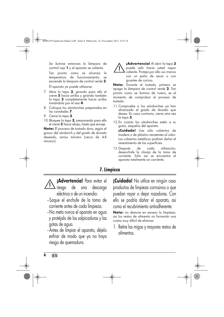 Retire las migas y mayores restos de alimentos, Limpieza | Silvercrest SSWMD 750 A1 User Manual | Page 10 / 58