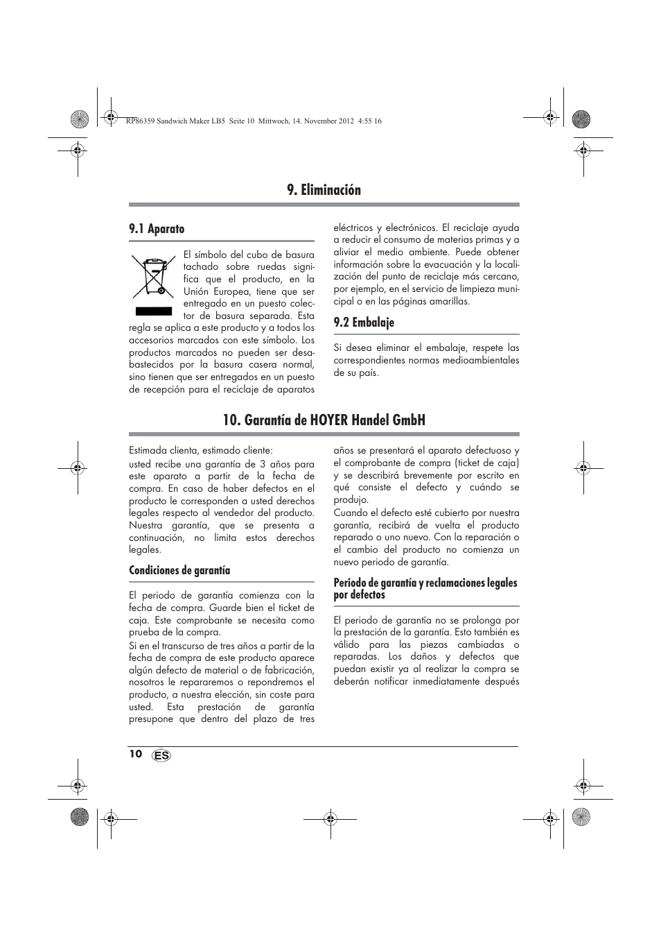 Eliminación, Garantía de hoyer handel gmbh | Silvercrest SSWMD 750 A1 User Manual | Page 12 / 58