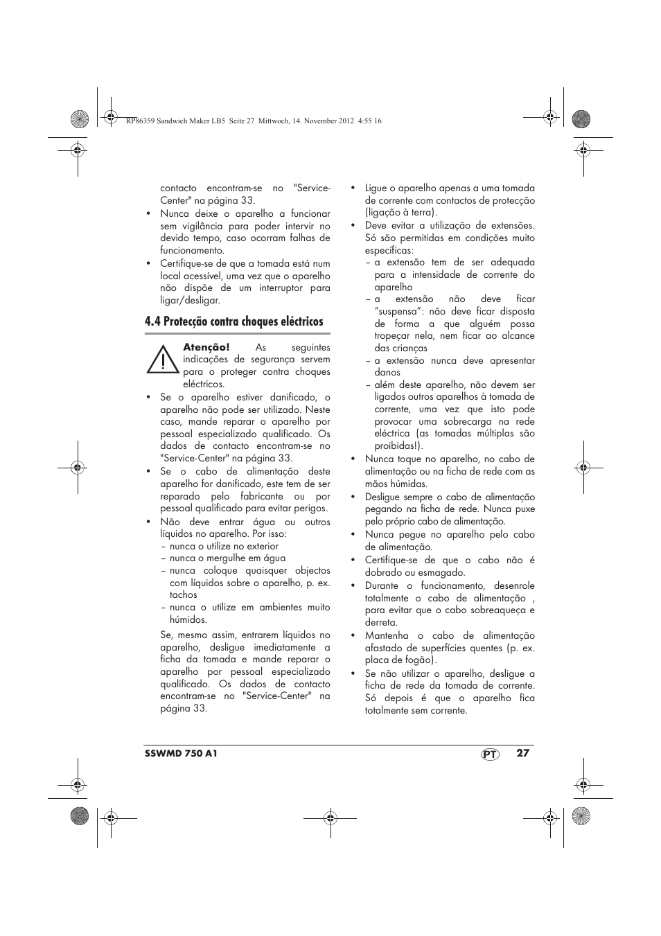 4 protecção contra choques eléctricos | Silvercrest SSWMD 750 A1 User Manual | Page 29 / 58