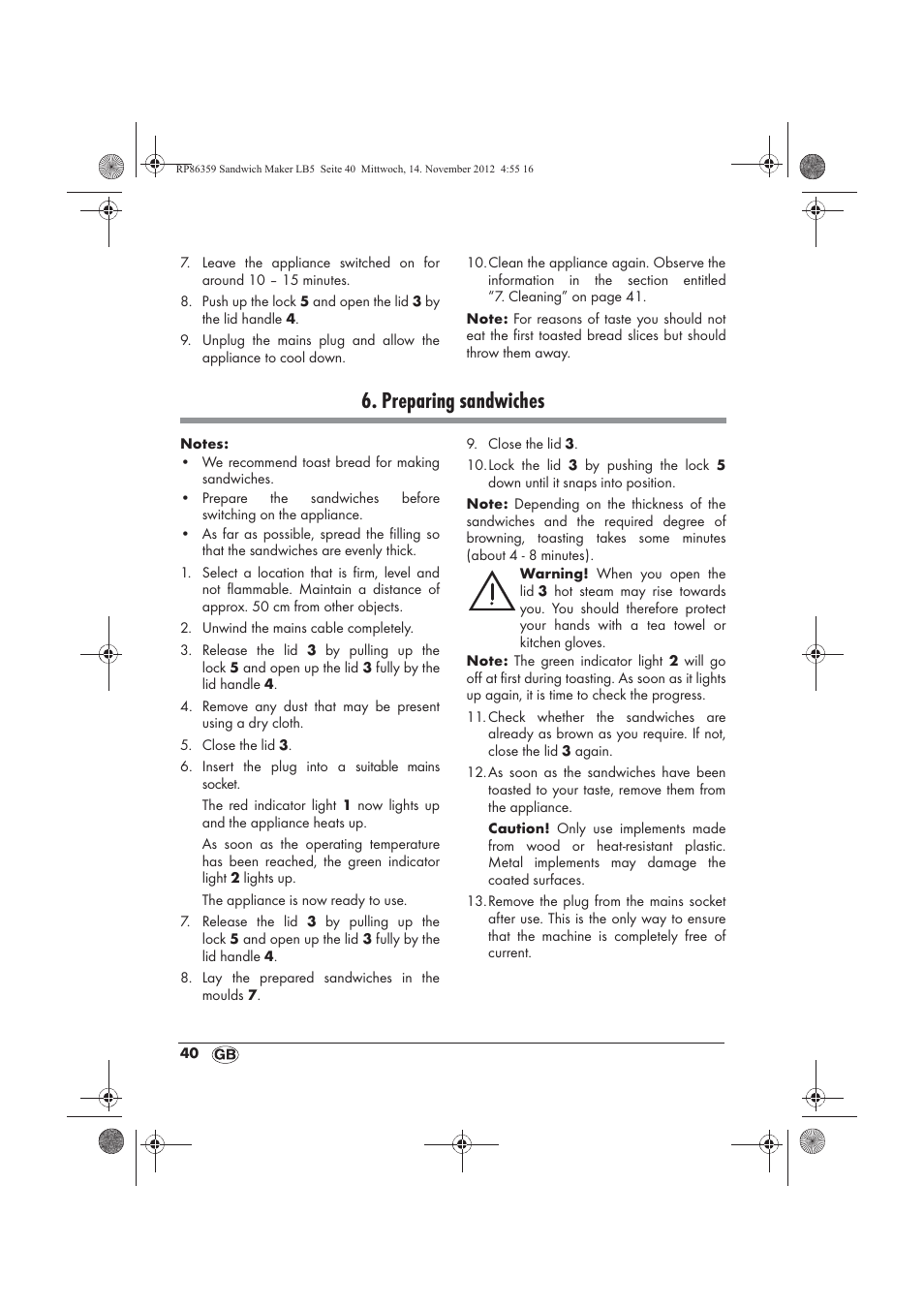 Preparing sandwiches | Silvercrest SSWMD 750 A1 User Manual | Page 42 / 58
