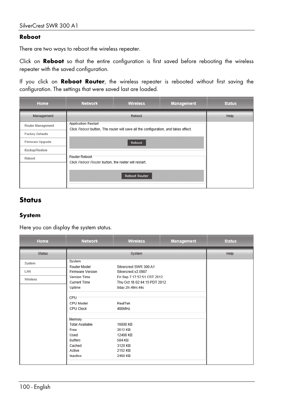 Status | Silvercrest SWR 300 A1 User Manual | Page 102 / 112