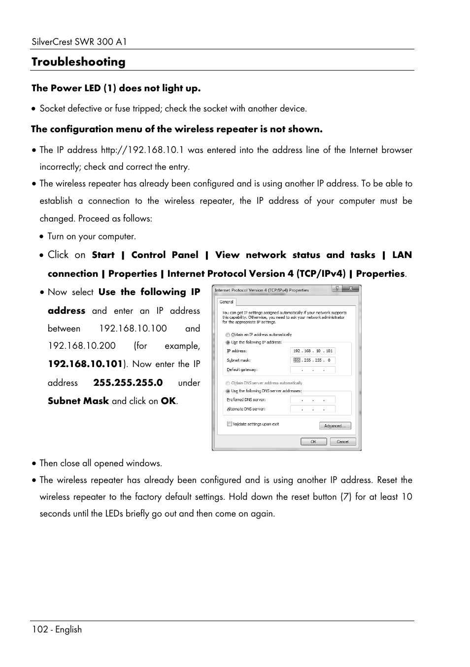 Troubleshooting | Silvercrest SWR 300 A1 User Manual | Page 104 / 112