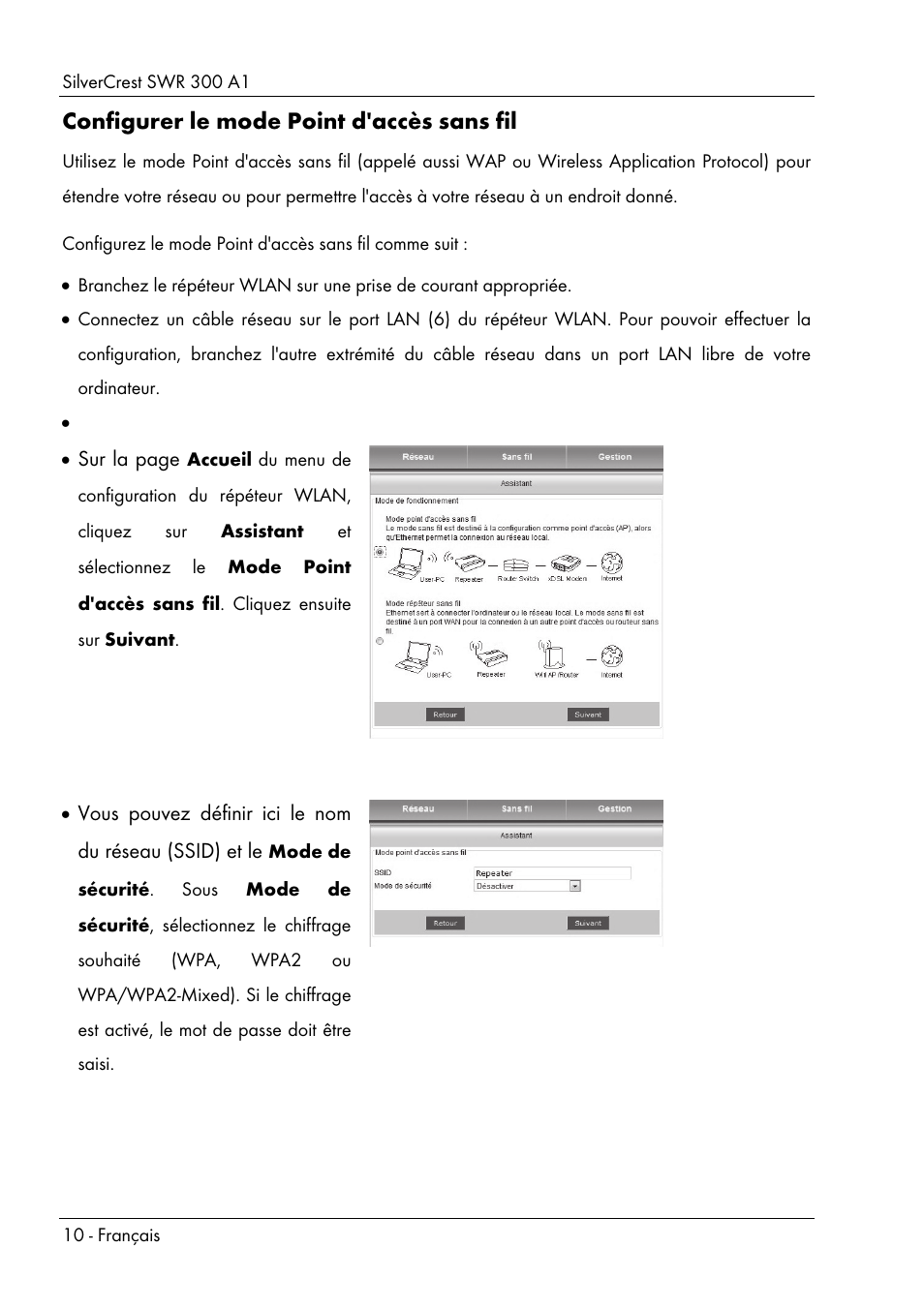 Configurer le mode point d'accès sans fil | Silvercrest SWR 300 A1 User Manual | Page 12 / 112