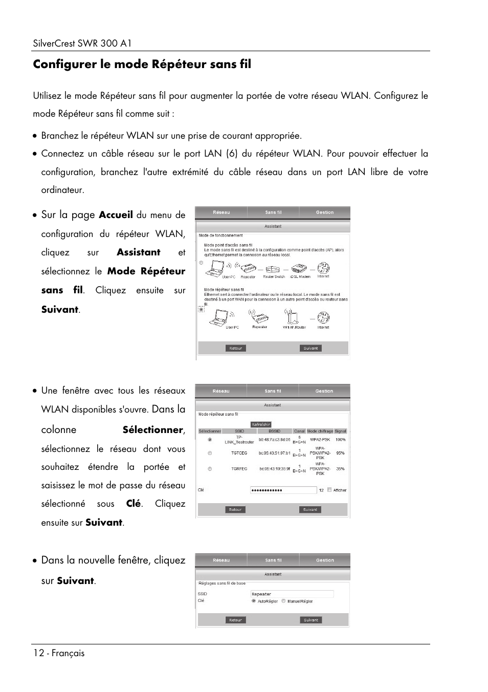 Configurer le mode répéteur sans fil | Silvercrest SWR 300 A1 User Manual | Page 14 / 112