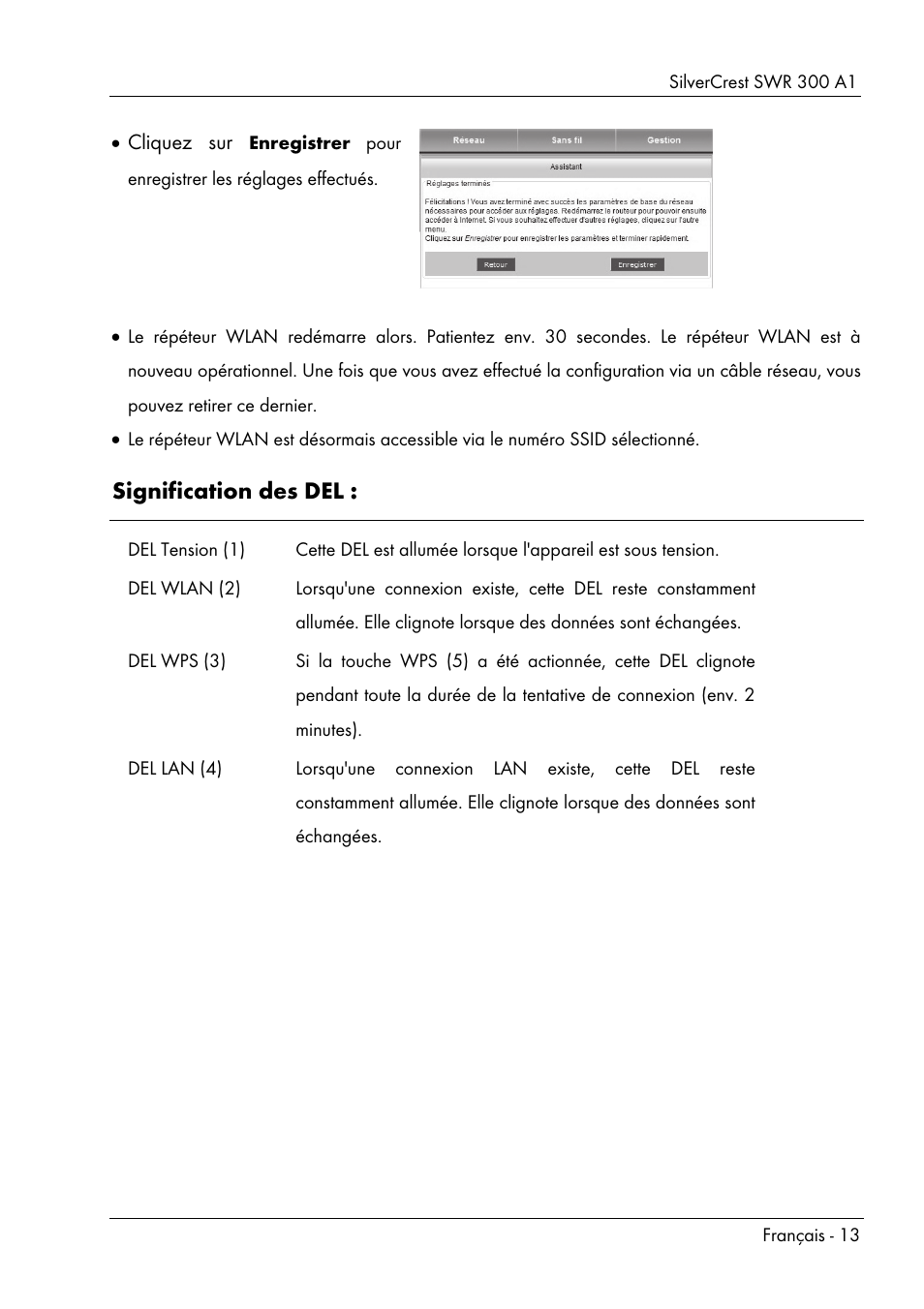 Signification des del | Silvercrest SWR 300 A1 User Manual | Page 15 / 112
