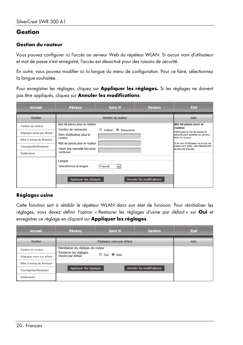Gestion | Silvercrest SWR 300 A1 User Manual | Page 22 / 112