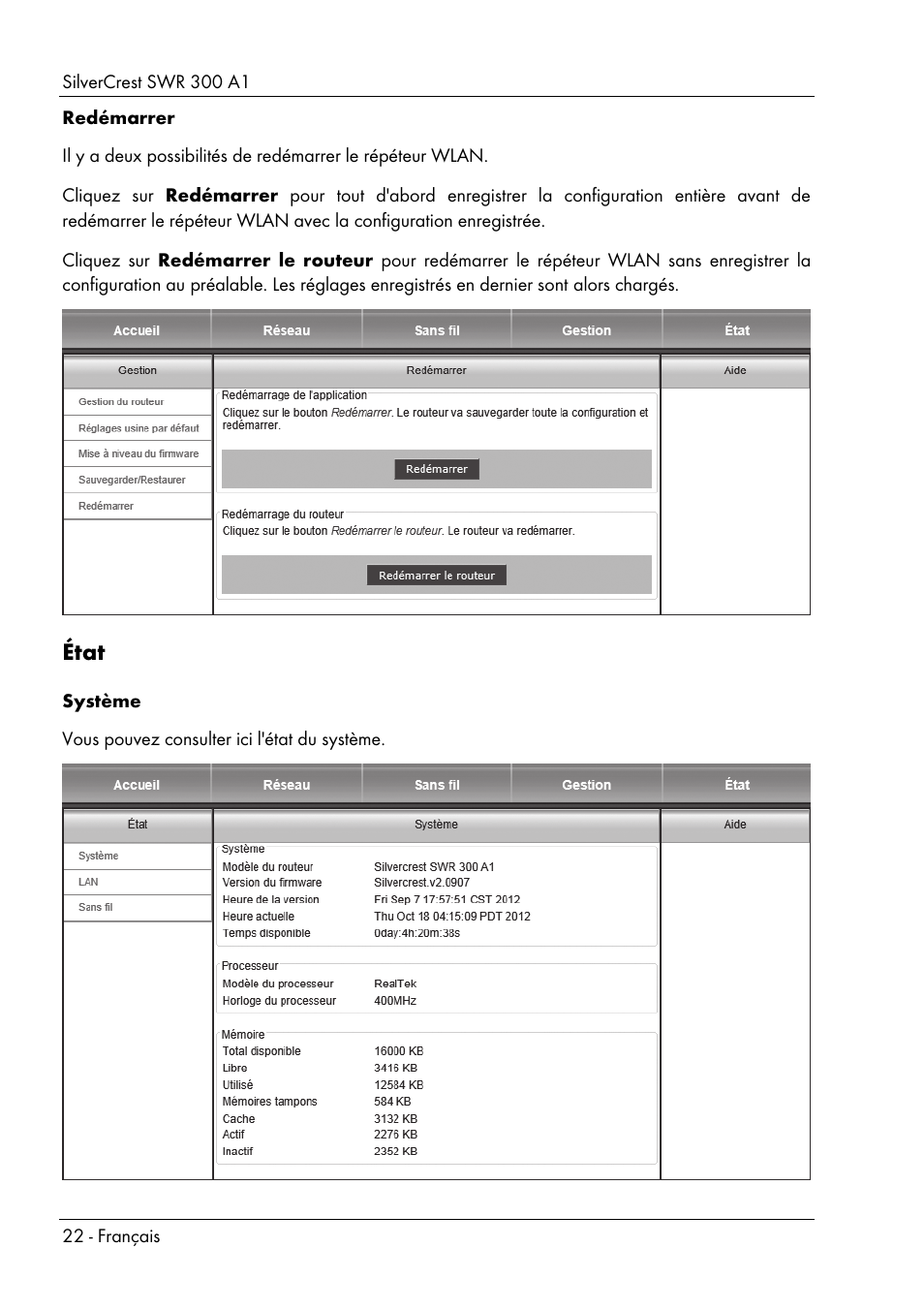 État | Silvercrest SWR 300 A1 User Manual | Page 24 / 112