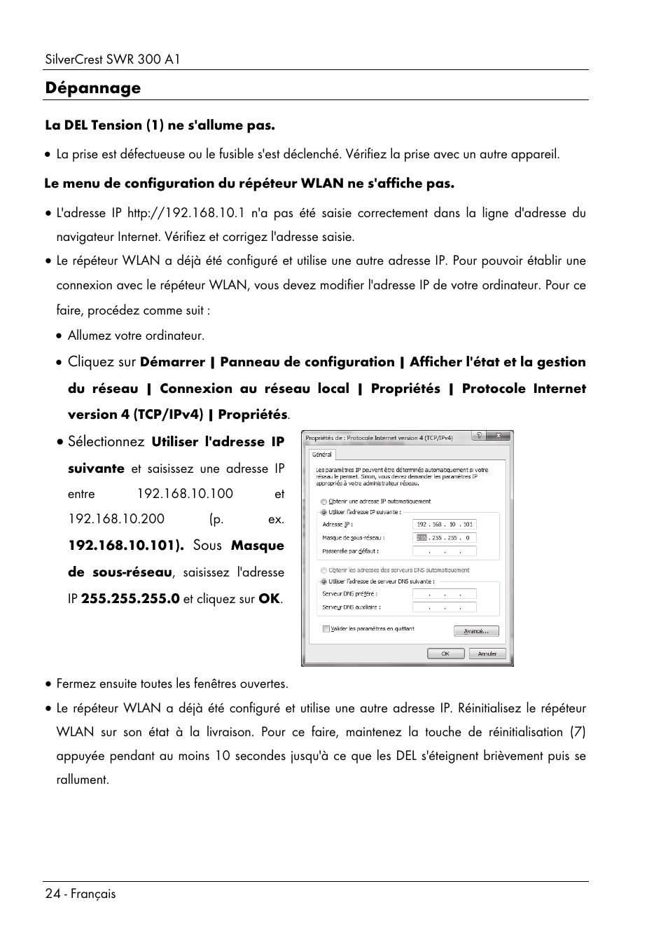 Dépannage | Silvercrest SWR 300 A1 User Manual | Page 26 / 112
