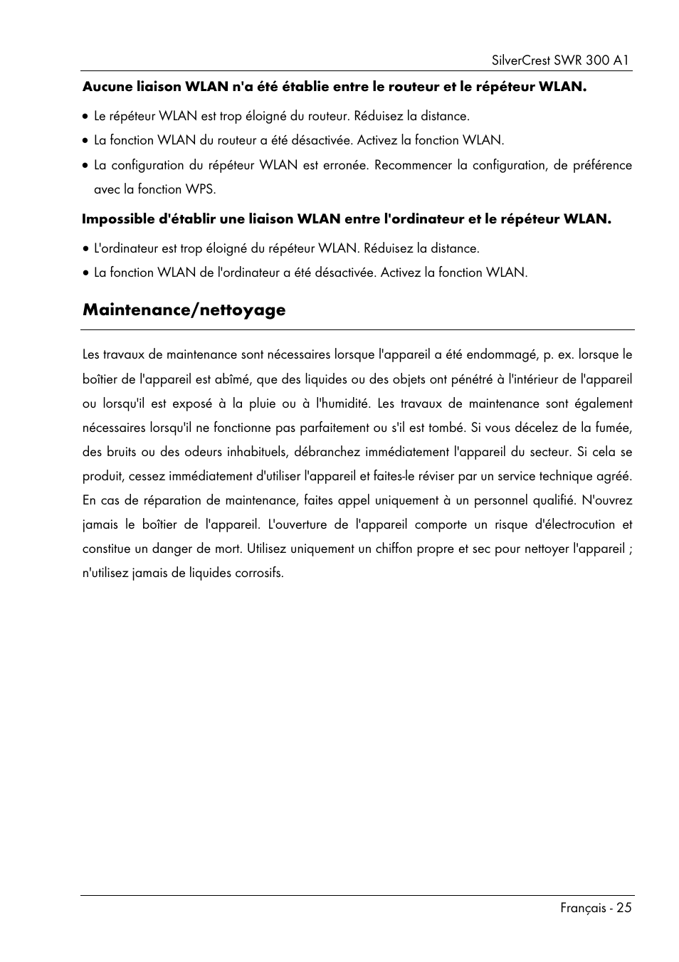 Maintenance/nettoyage | Silvercrest SWR 300 A1 User Manual | Page 27 / 112