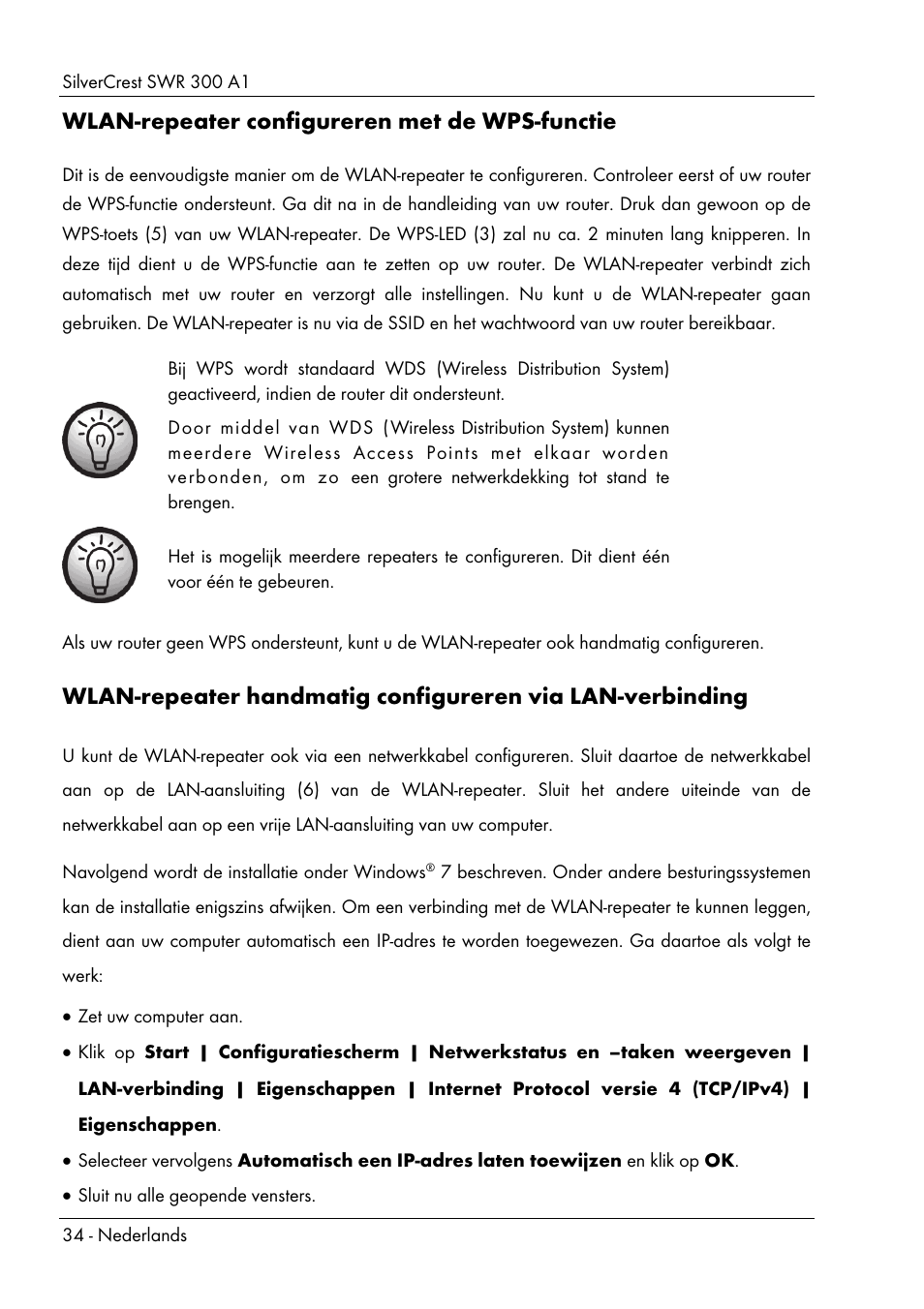 Wlan-repeater configureren met de wps-functie | Silvercrest SWR 300 A1 User Manual | Page 36 / 112