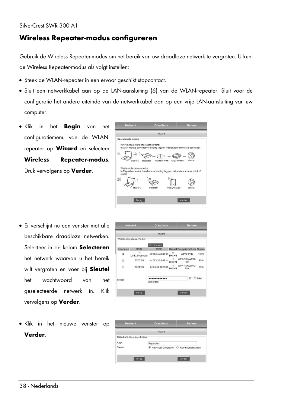 Wireless repeater-modus configureren | Silvercrest SWR 300 A1 User Manual | Page 40 / 112
