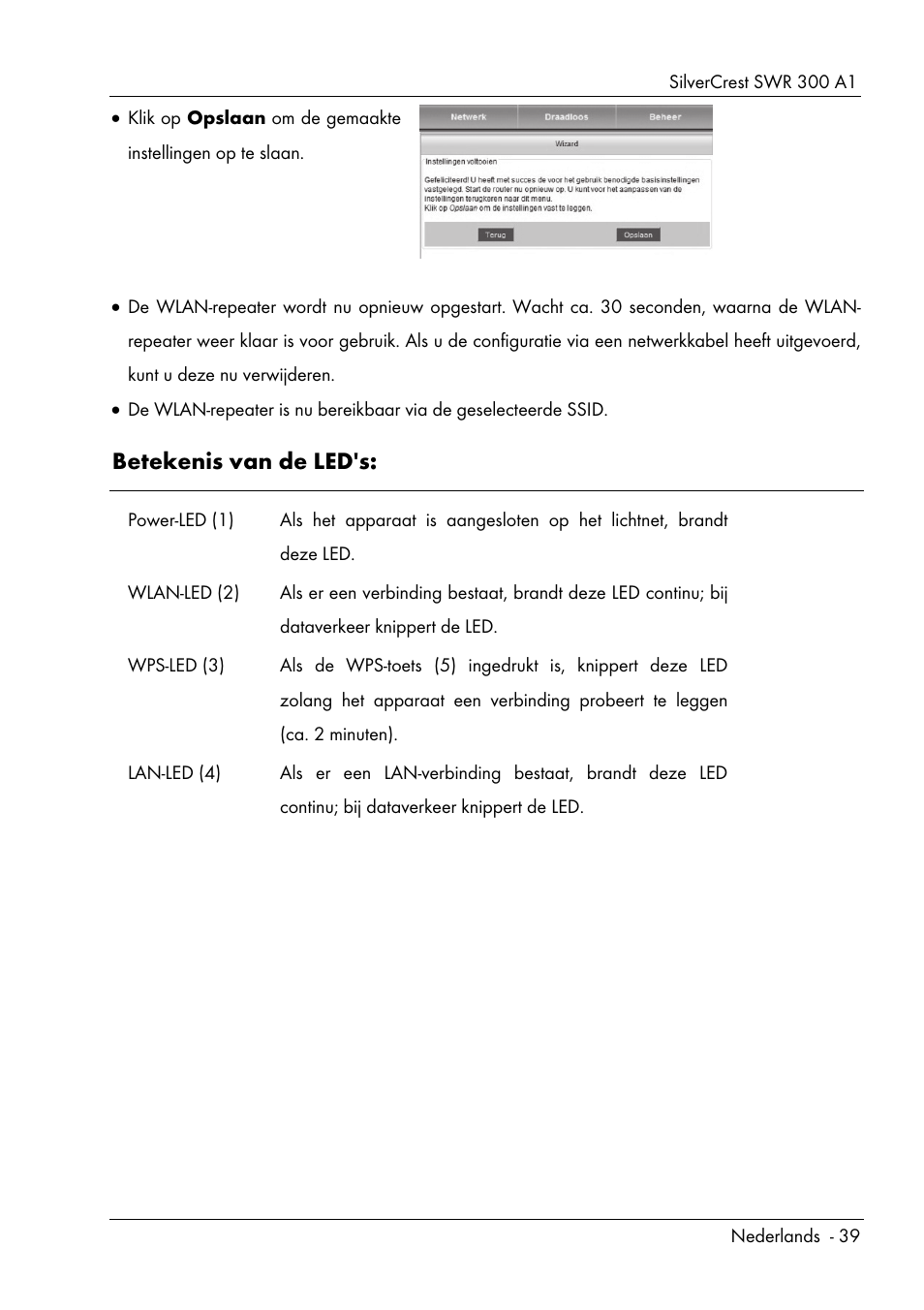 Betekenis van de led's | Silvercrest SWR 300 A1 User Manual | Page 41 / 112