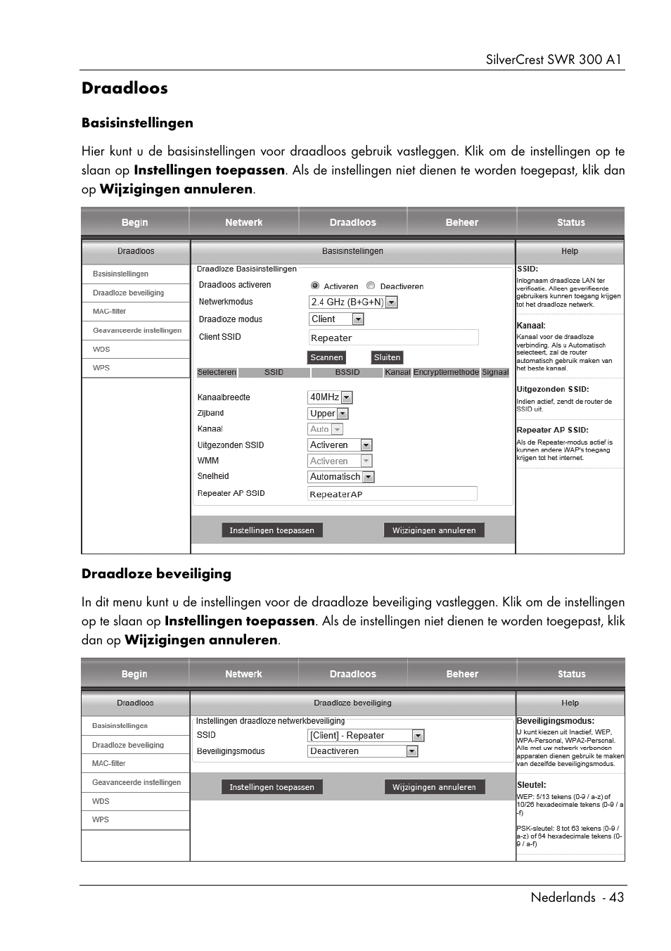 Draadloos | Silvercrest SWR 300 A1 User Manual | Page 45 / 112