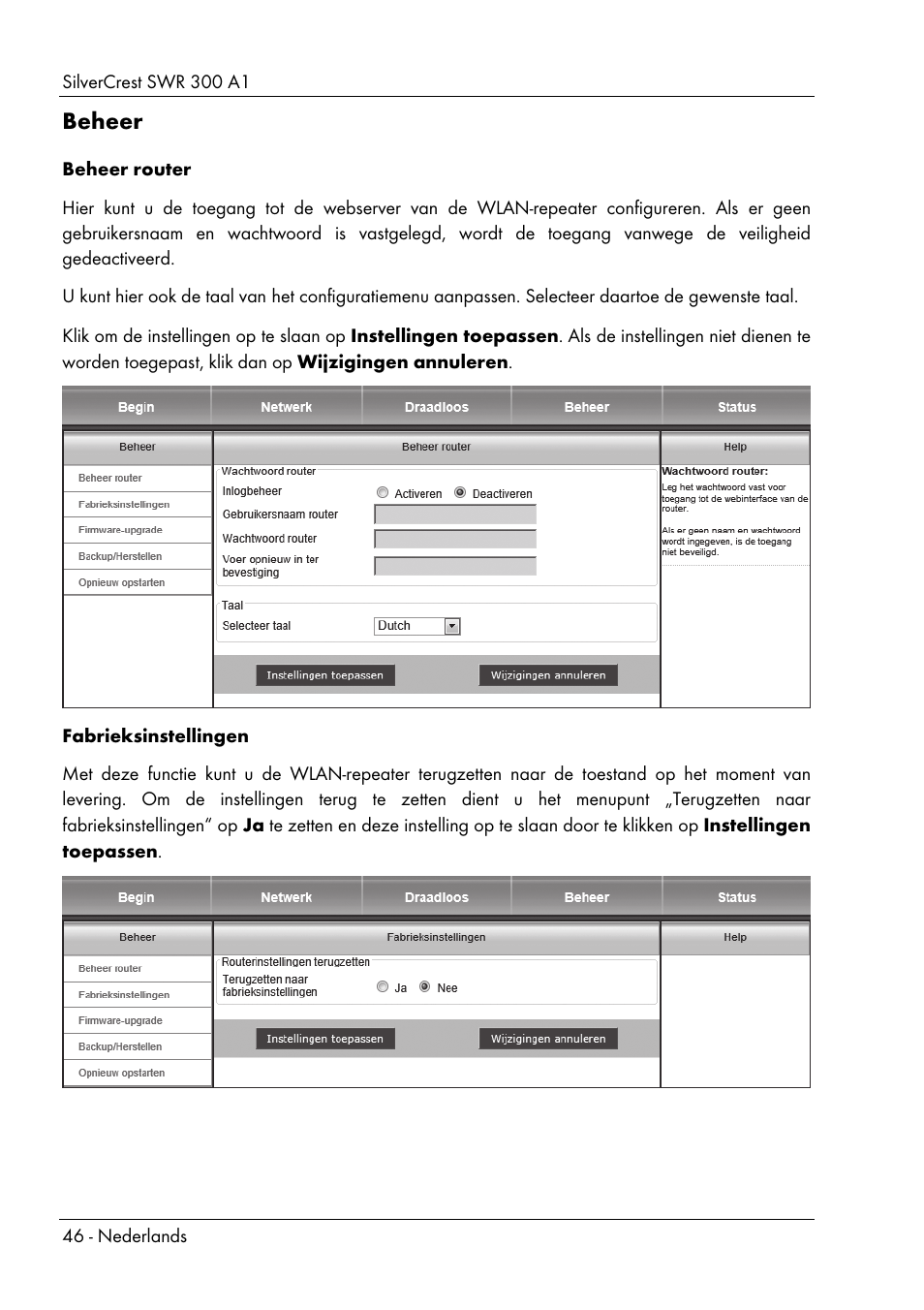 Beheer | Silvercrest SWR 300 A1 User Manual | Page 48 / 112