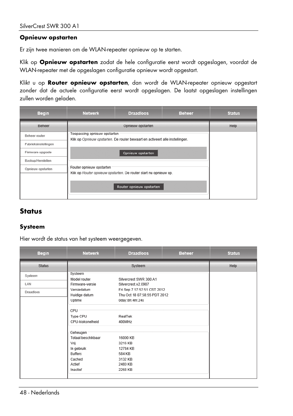 Status | Silvercrest SWR 300 A1 User Manual | Page 50 / 112