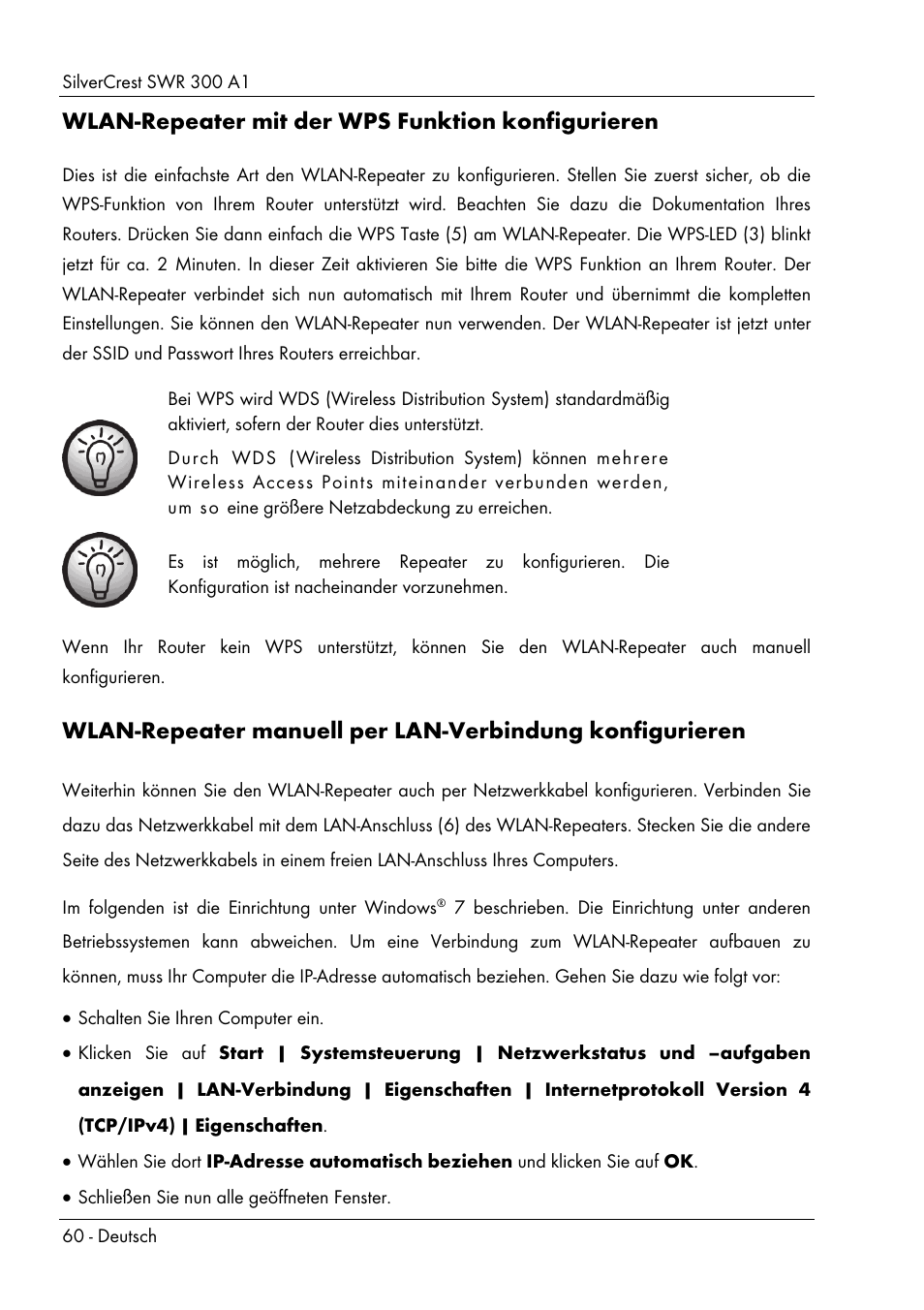 Wlan-repeater mit der wps funktion konfigurieren | Silvercrest SWR 300 A1 User Manual | Page 62 / 112