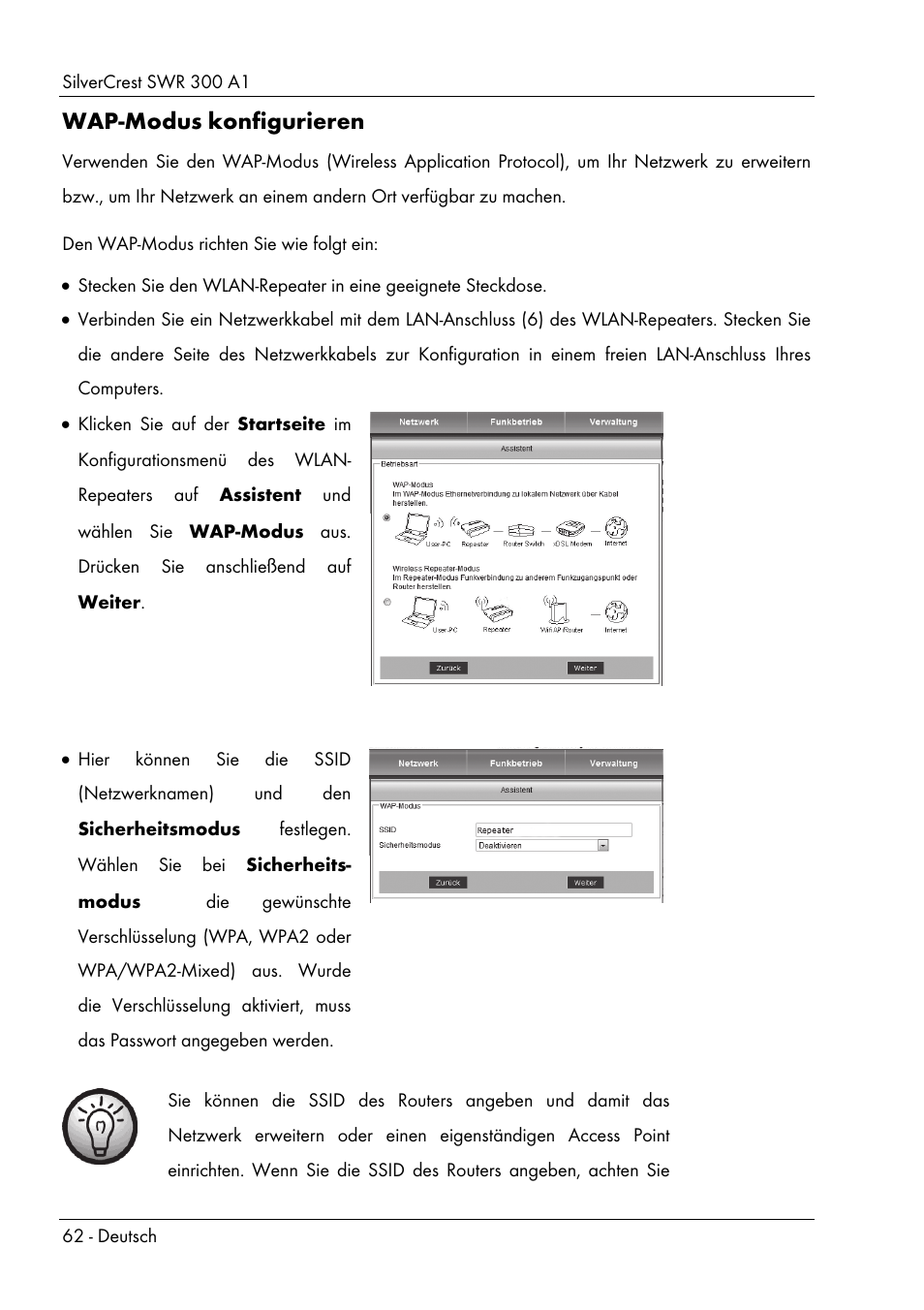 Wap-modus konfigurieren | Silvercrest SWR 300 A1 User Manual | Page 64 / 112