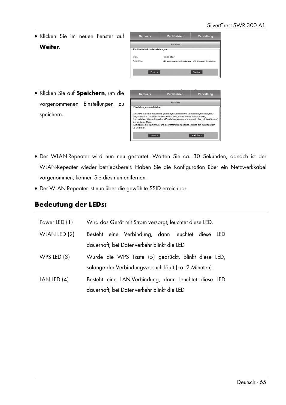 Bedeutung der leds | Silvercrest SWR 300 A1 User Manual | Page 67 / 112