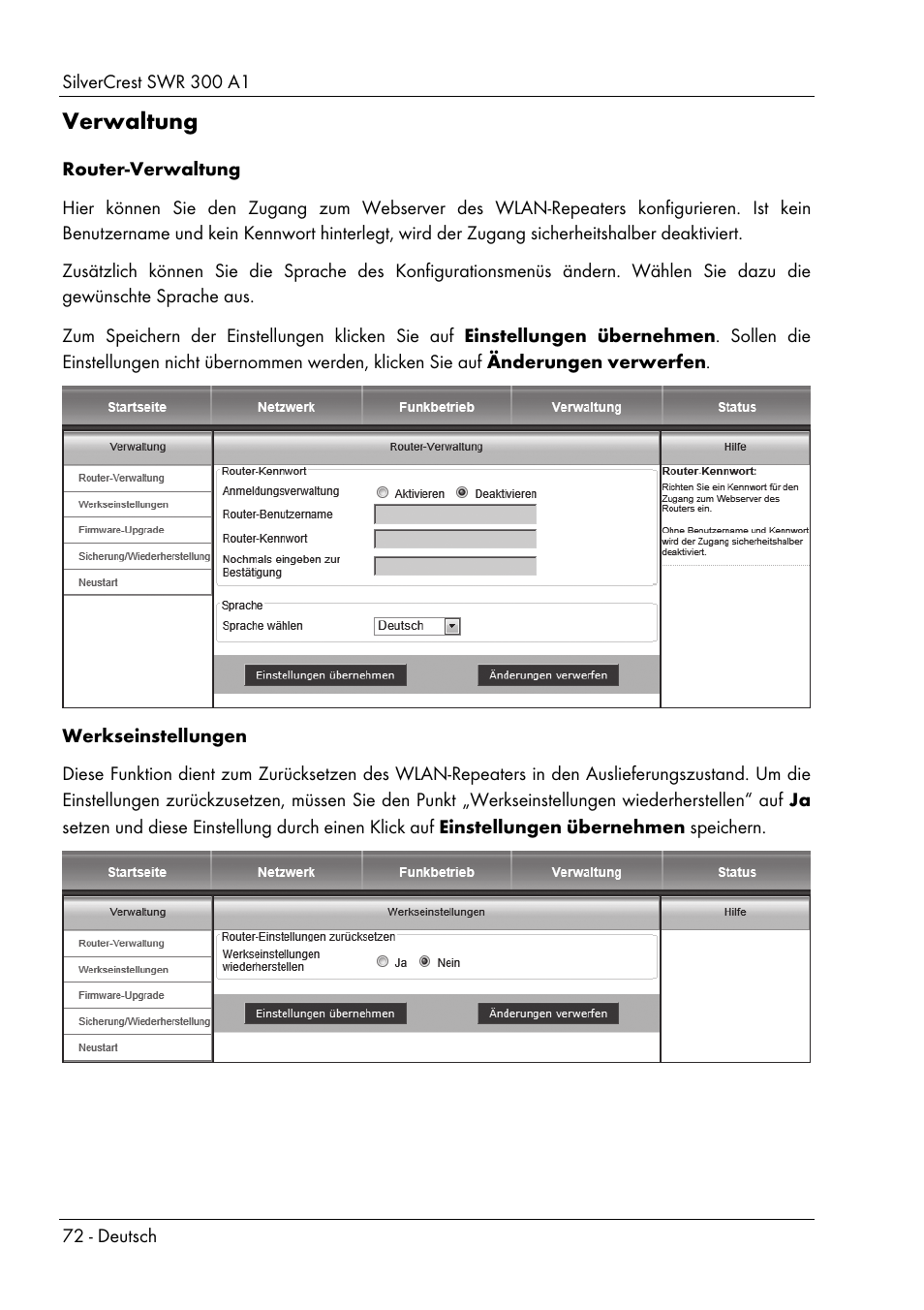 Verwaltung | Silvercrest SWR 300 A1 User Manual | Page 74 / 112