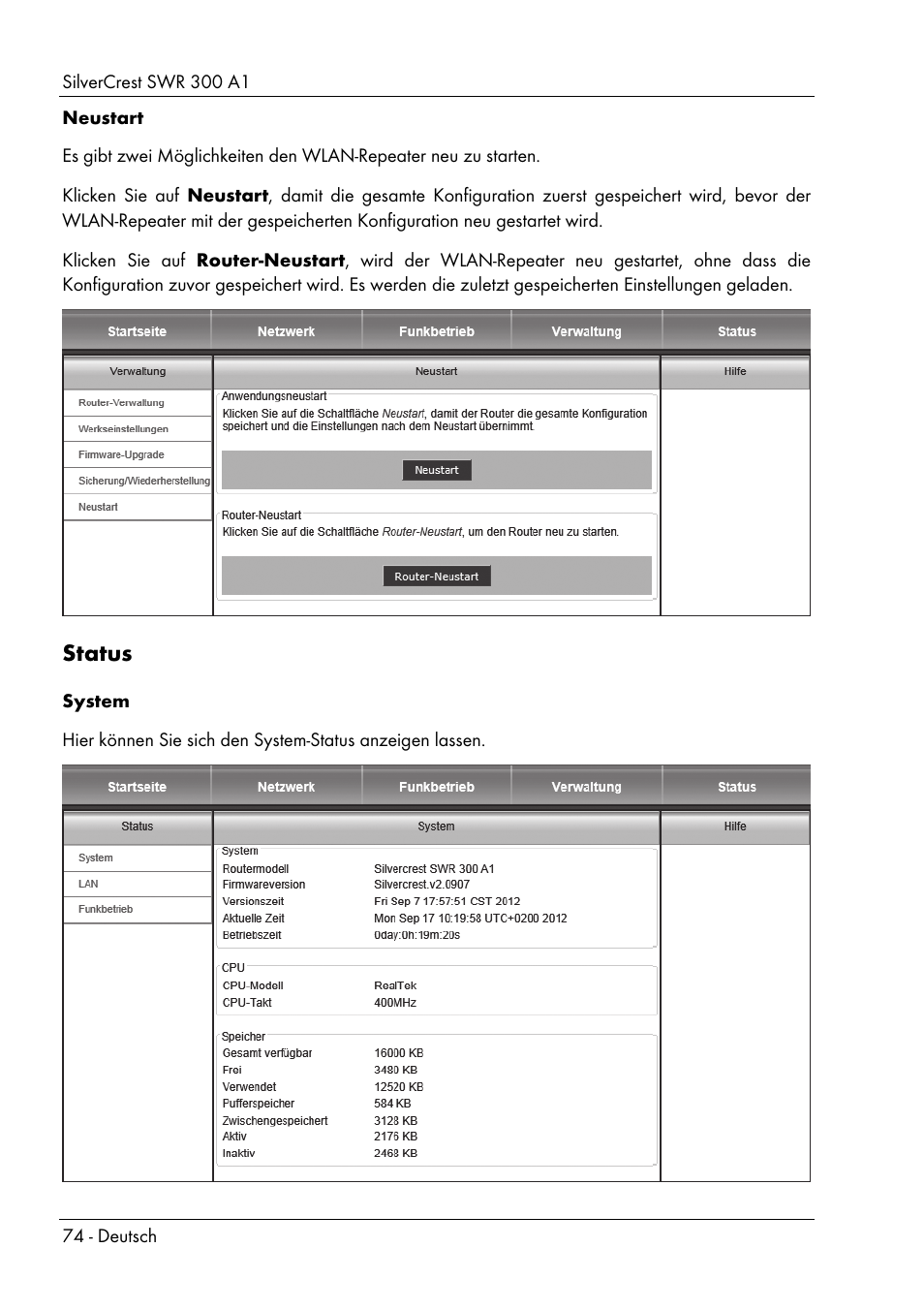 Status | Silvercrest SWR 300 A1 User Manual | Page 76 / 112