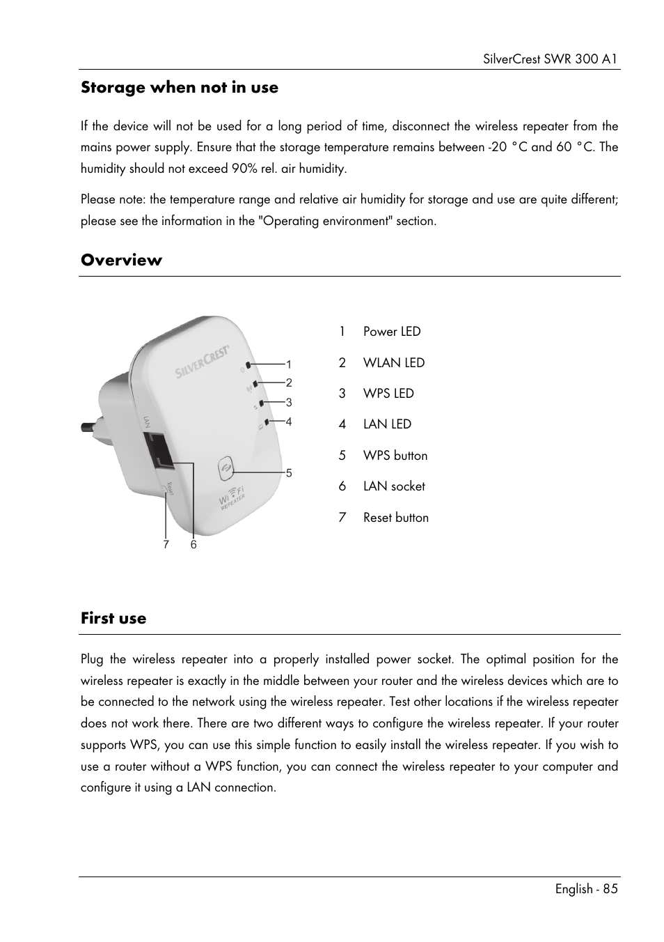 Storage when not in use, Overview, First use | Silvercrest SWR 300 A1 User Manual | Page 87 / 112