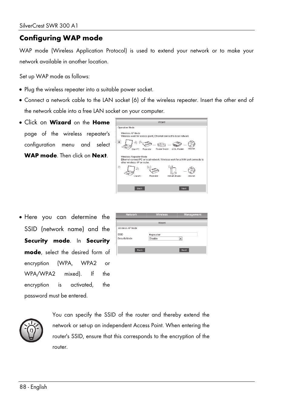 Configuring wap mode | Silvercrest SWR 300 A1 User Manual | Page 90 / 112