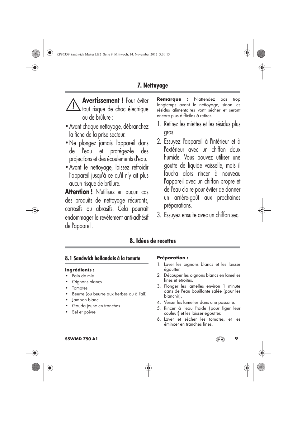 Nettoyage, Idées de recettes | Silvercrest SSWMD 750 A1 User Manual | Page 11 / 46