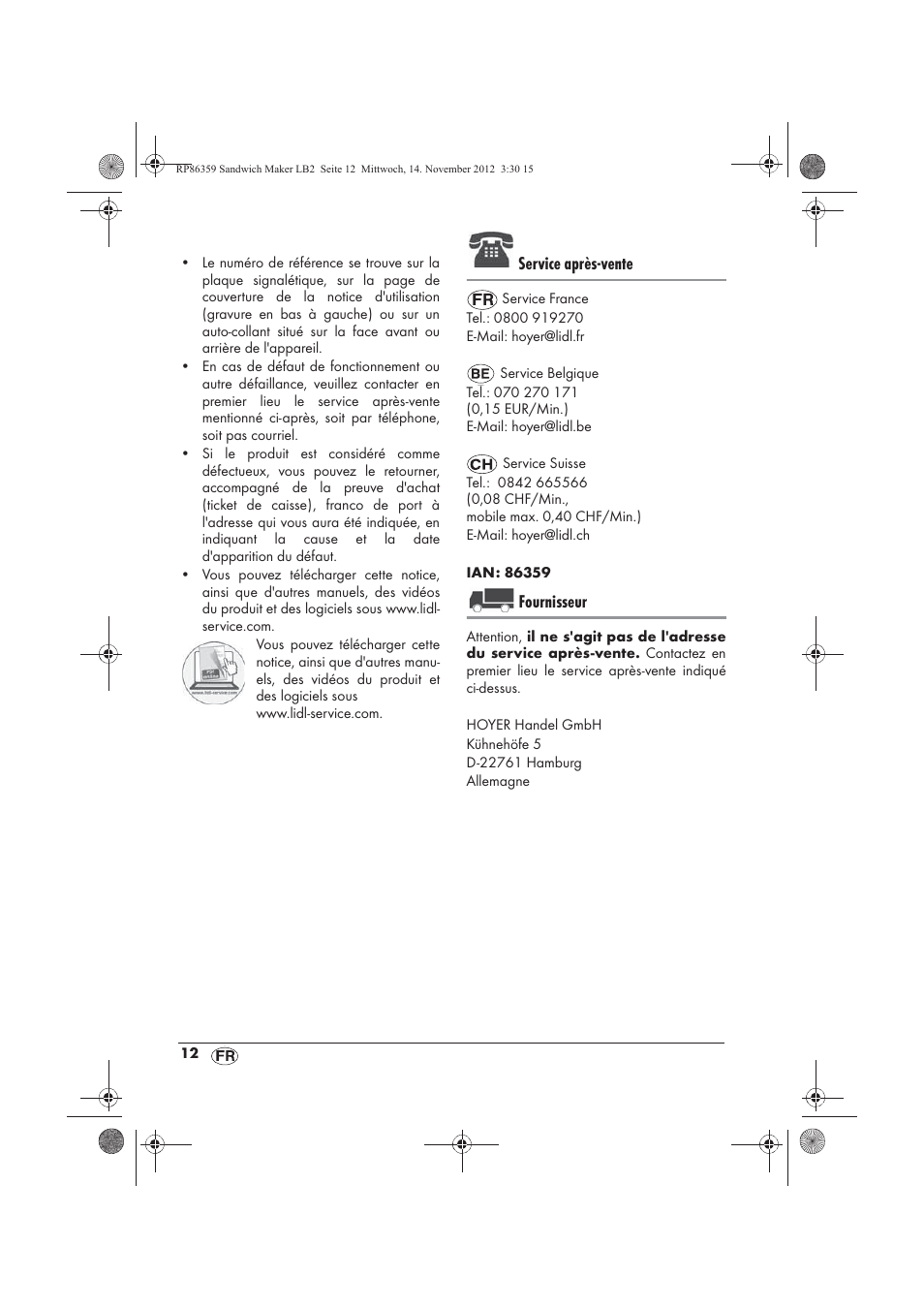 Service après-vente, Fournisseur | Silvercrest SSWMD 750 A1 User Manual | Page 14 / 46