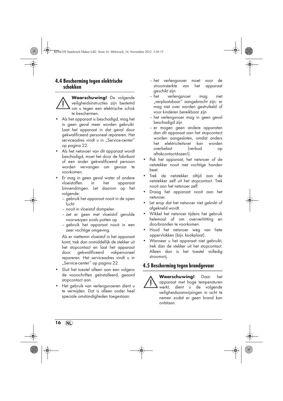 4 bescherming tegen elektrische schokken, 5 bescherming tegen brandgevaar | Silvercrest SSWMD 750 A1 User Manual | Page 18 / 46