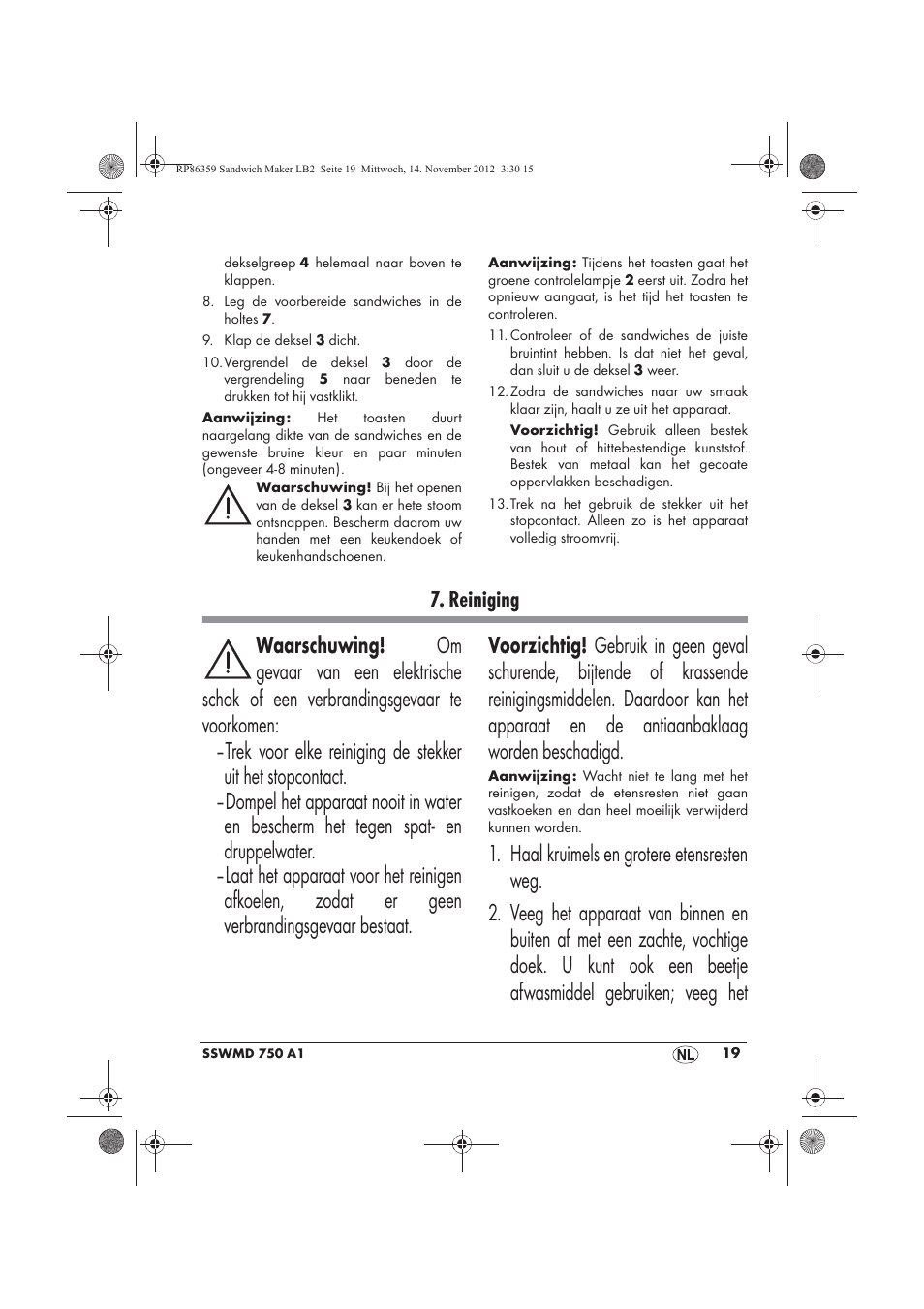 Reiniging | Silvercrest SSWMD 750 A1 User Manual | Page 21 / 46