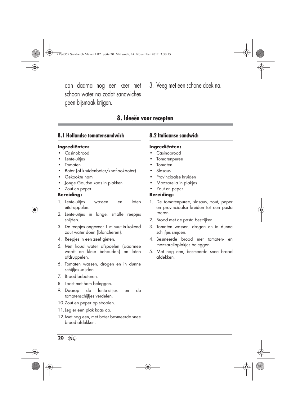 Ideeën voor recepten, 1 hollandse tomatensandwich, 2 italiaanse sandwich | Silvercrest SSWMD 750 A1 User Manual | Page 22 / 46