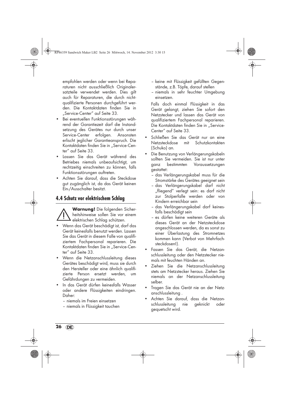 4 schutz vor elektrischem schlag | Silvercrest SSWMD 750 A1 User Manual | Page 28 / 46