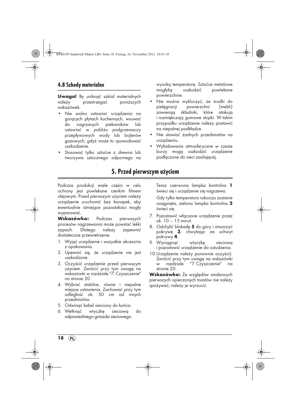 Przed pierwszym użyciem, 8 szkody materialne | Silvercrest SSWMD 750 A1 User Manual | Page 20 / 78