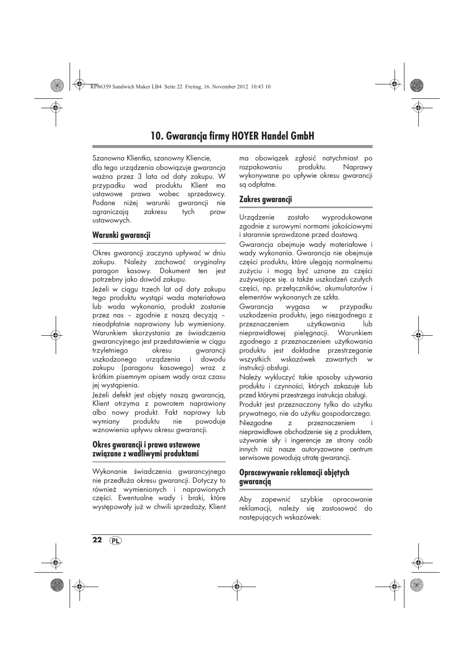 Gwarancja firmy hoyer handel gmbh | Silvercrest SSWMD 750 A1 User Manual | Page 24 / 78